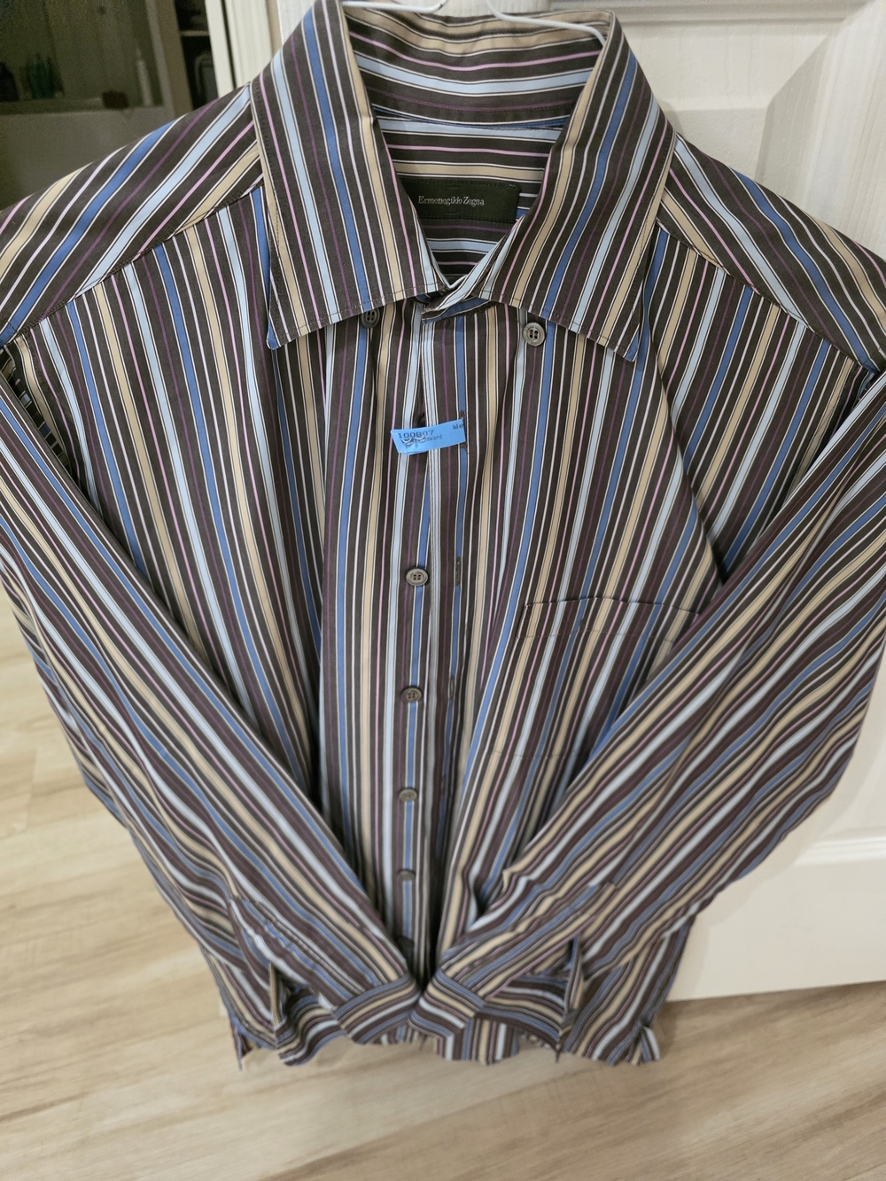 Ermenegildo Zegna Striped Dress Shirt in Brown, Blue & Gray
